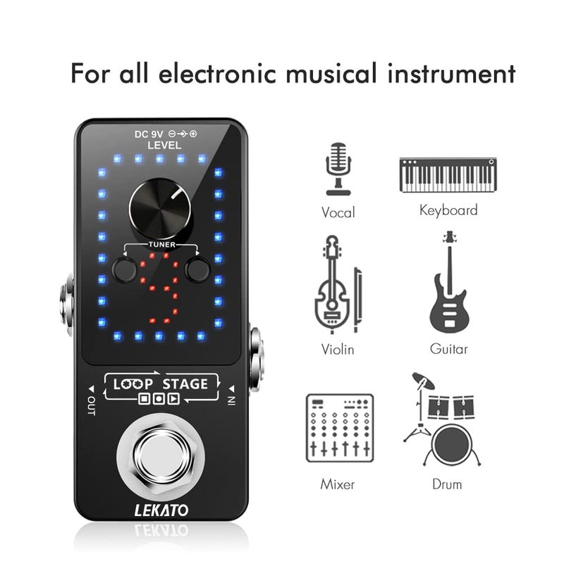 LEKATO Looper Guitar Pedal Guitar Loop Pedal Tuner Pedal 9 Loops 40 Minutes Record Time Unlimited Overdubs for Electric Guitar Bass (Black) - Image 2